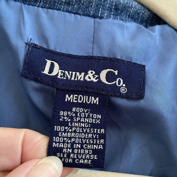 DENIM & CO Stretch Cotton Embroidered‎ Denim Lined Jacket Floral-Size Medium - Picture 10 of 14